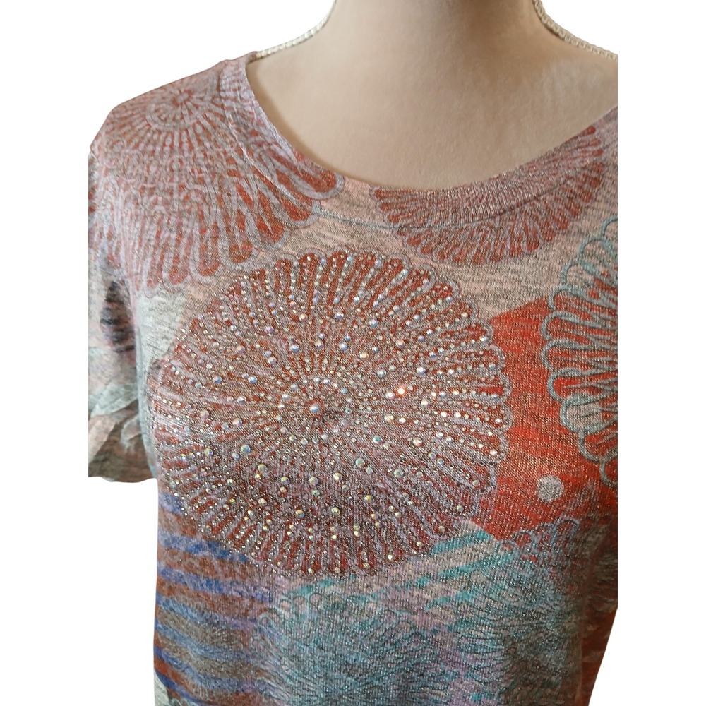 Cactus Artful Patchwork Print Sparkle Embellished… - image 3